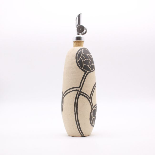 Black Tattoos On White Clay Olive Oil Bottle